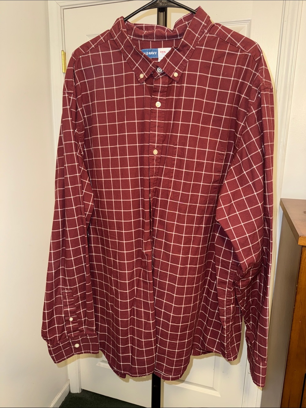 Old Navy Men's 3XLT Burgundy Windowpane Button-Down Shirt